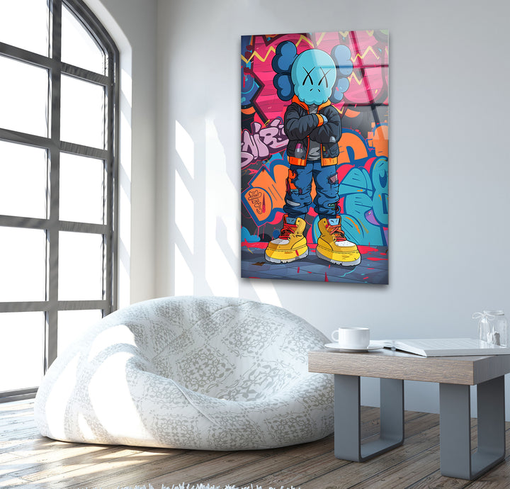 Kaws Colored Graffiti Glass Wall Art custom glass pictures, glass art prints