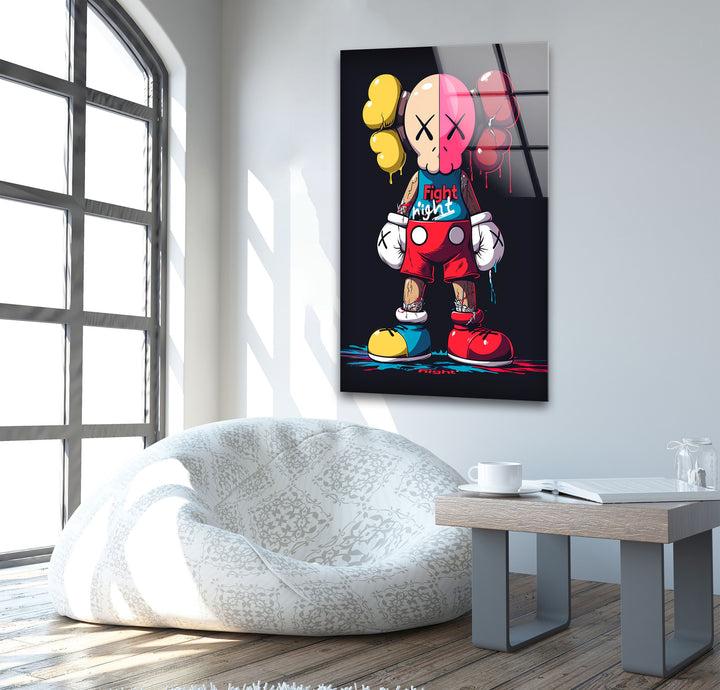 Kaws Fighter Glass Wall Art glass wall decor, glass wall art decor