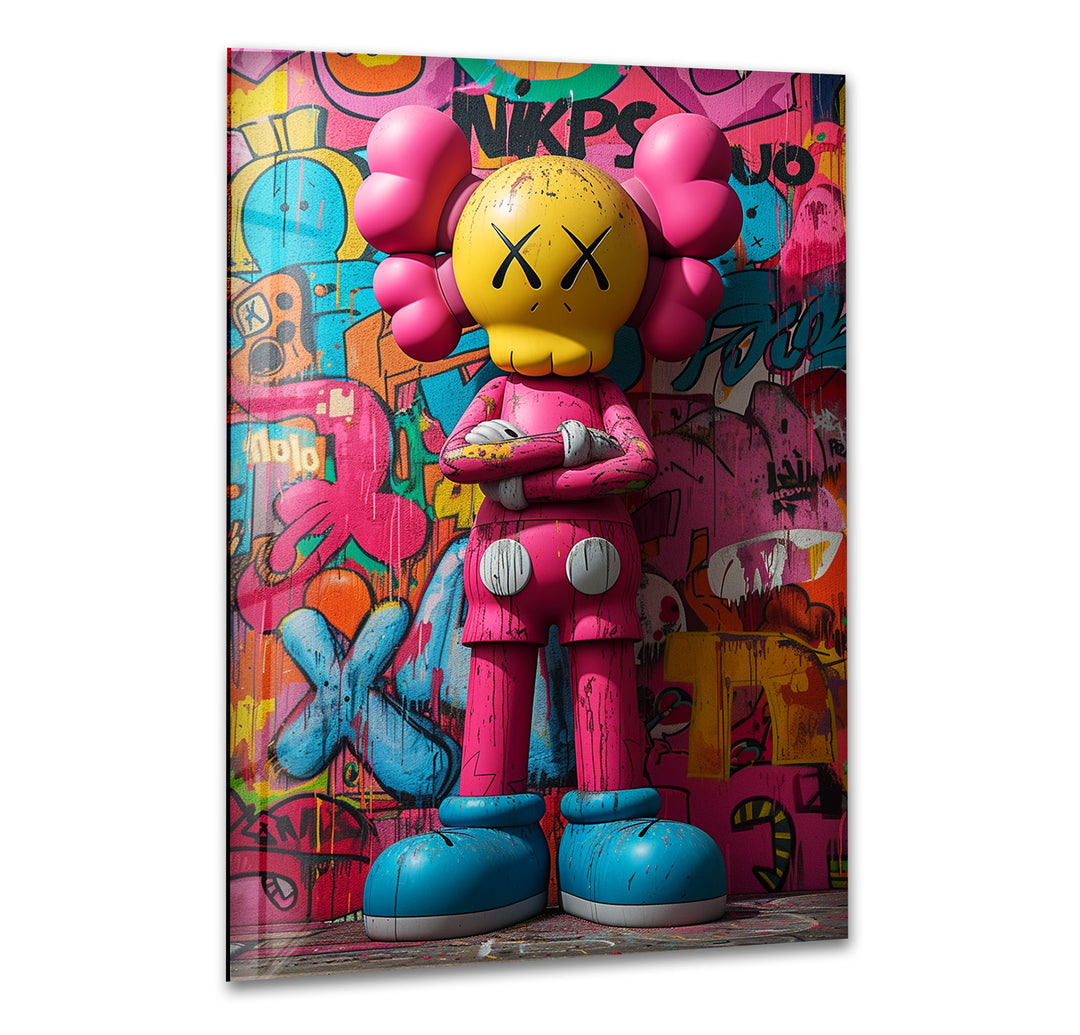 Pink Kaws Glass Wall Art print picture on glass, Tempered Glass Wall Art