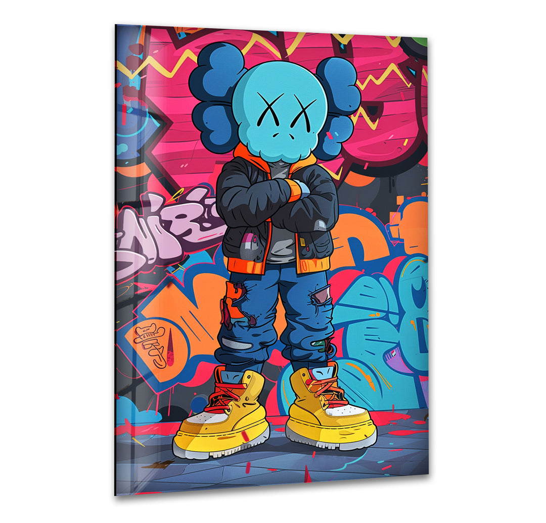 Kaws Colored Graffiti Glass Wall Art print picture on glass, Tempered Glass Wall Art