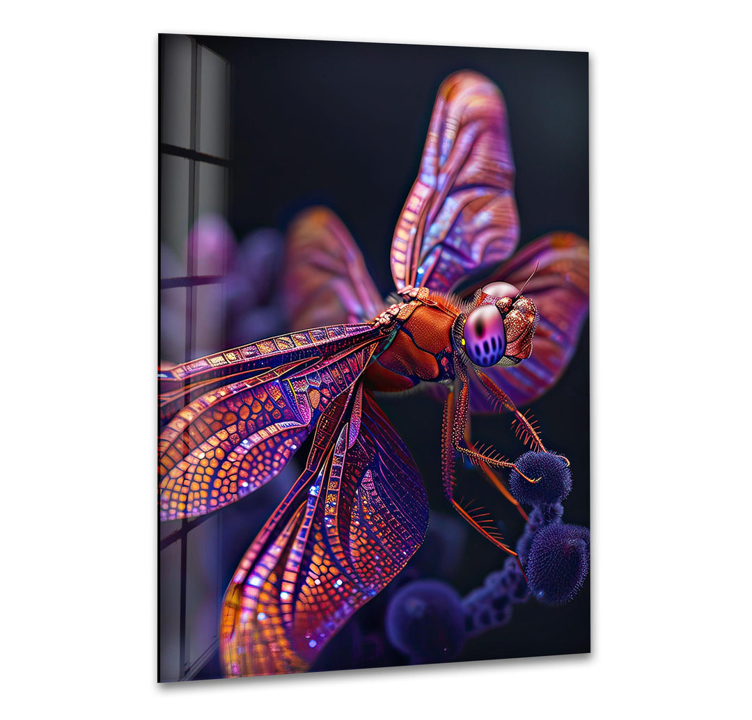 Pink Dragonfly Glass Wall Art print picture on glass, Tempered Glass Wall Art
