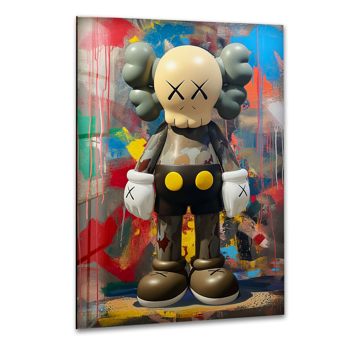 Kaws Grey Glass Wall Art custom glass pictures, glass art prints