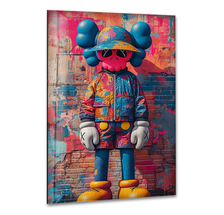 Kaws Pink Graffiti Glass Wall Art print picture on glass, Tempered Glass Wall Art