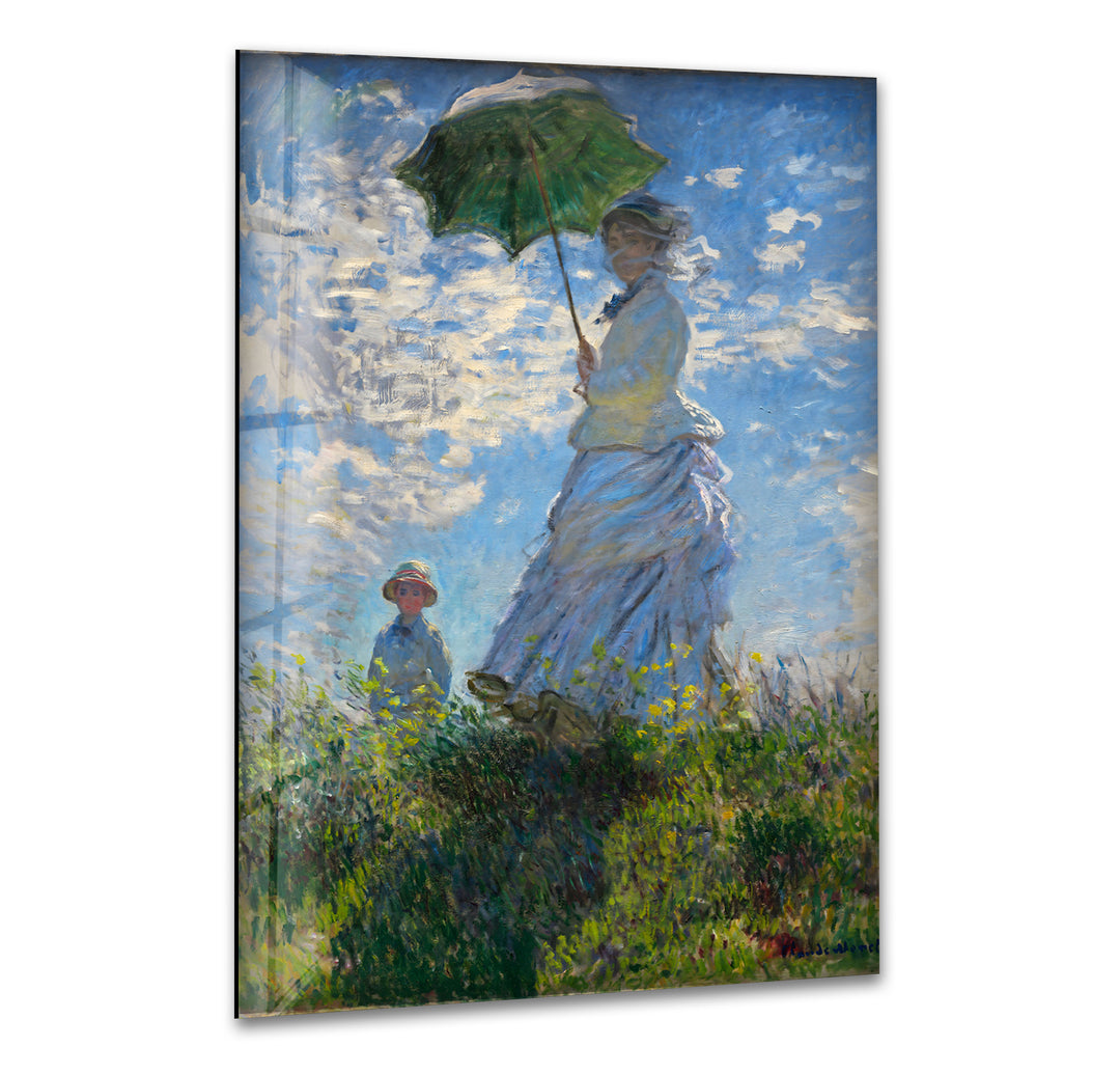 Woman with a Parasol – Madame Monet and Her Son Claude Monet Glass Wall Art glass pictures for Wall, glass prints wall art
