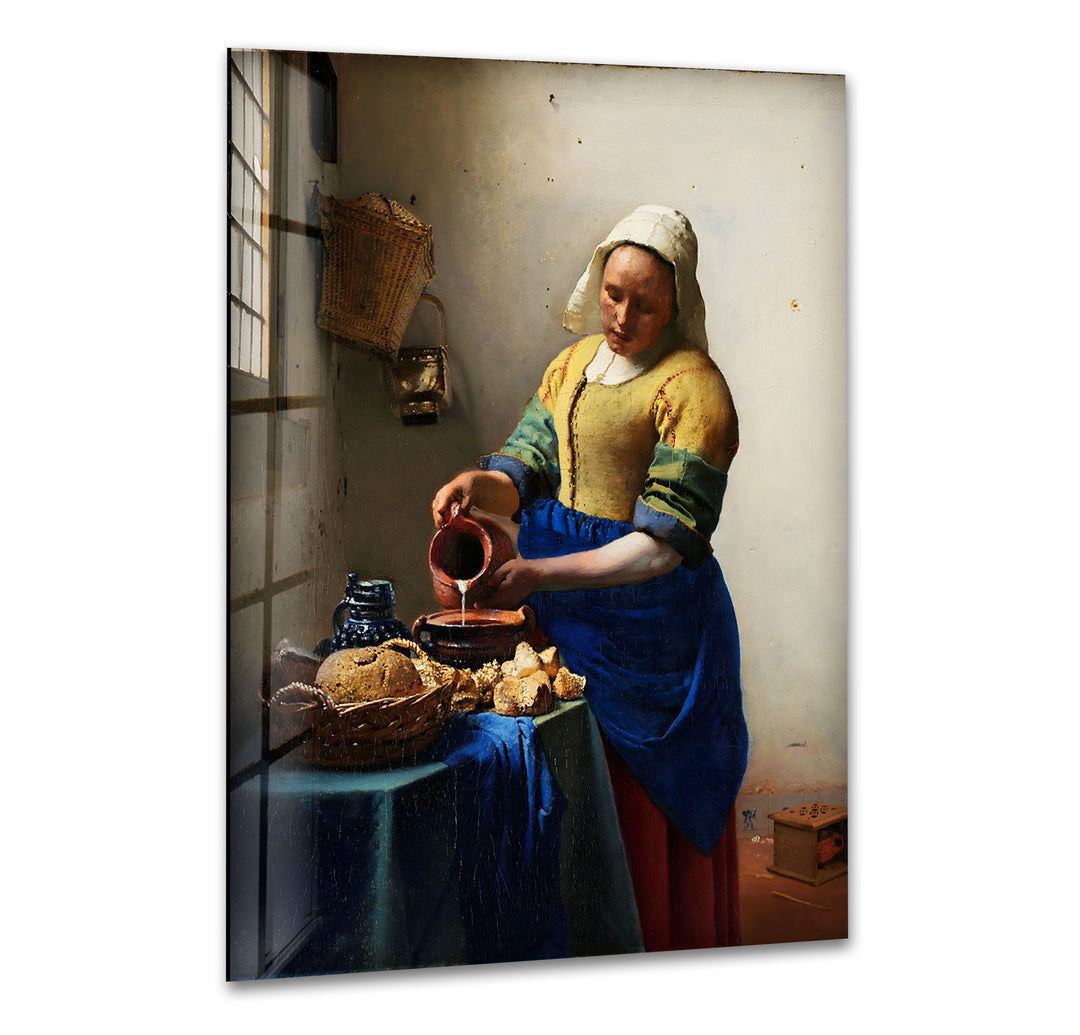 The Milkmaid Johannes Vermeer Glass Wall Art stained glass wall art, stained glass wall decor
