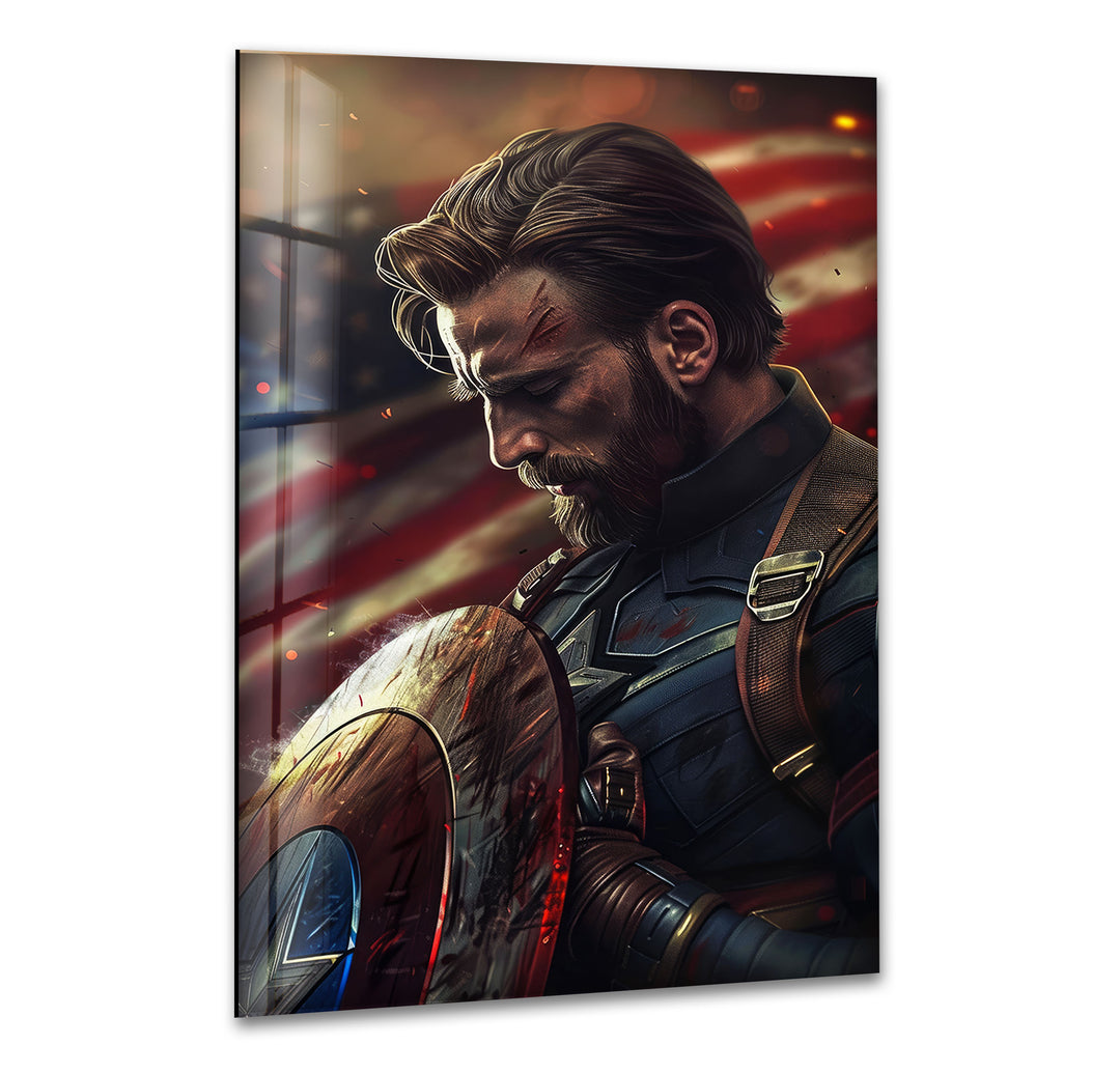 Captain America & Flag Glass Wall Art Glass Printing Wall Art, Print photos on glass
