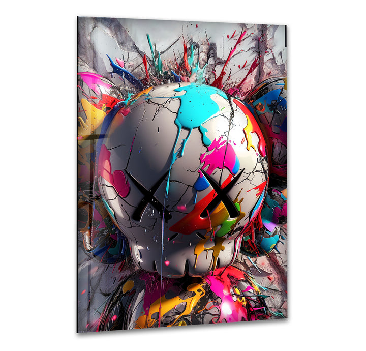 Kaws Colored Painting Glass Wall Art glass art painting, glass art for the Wall