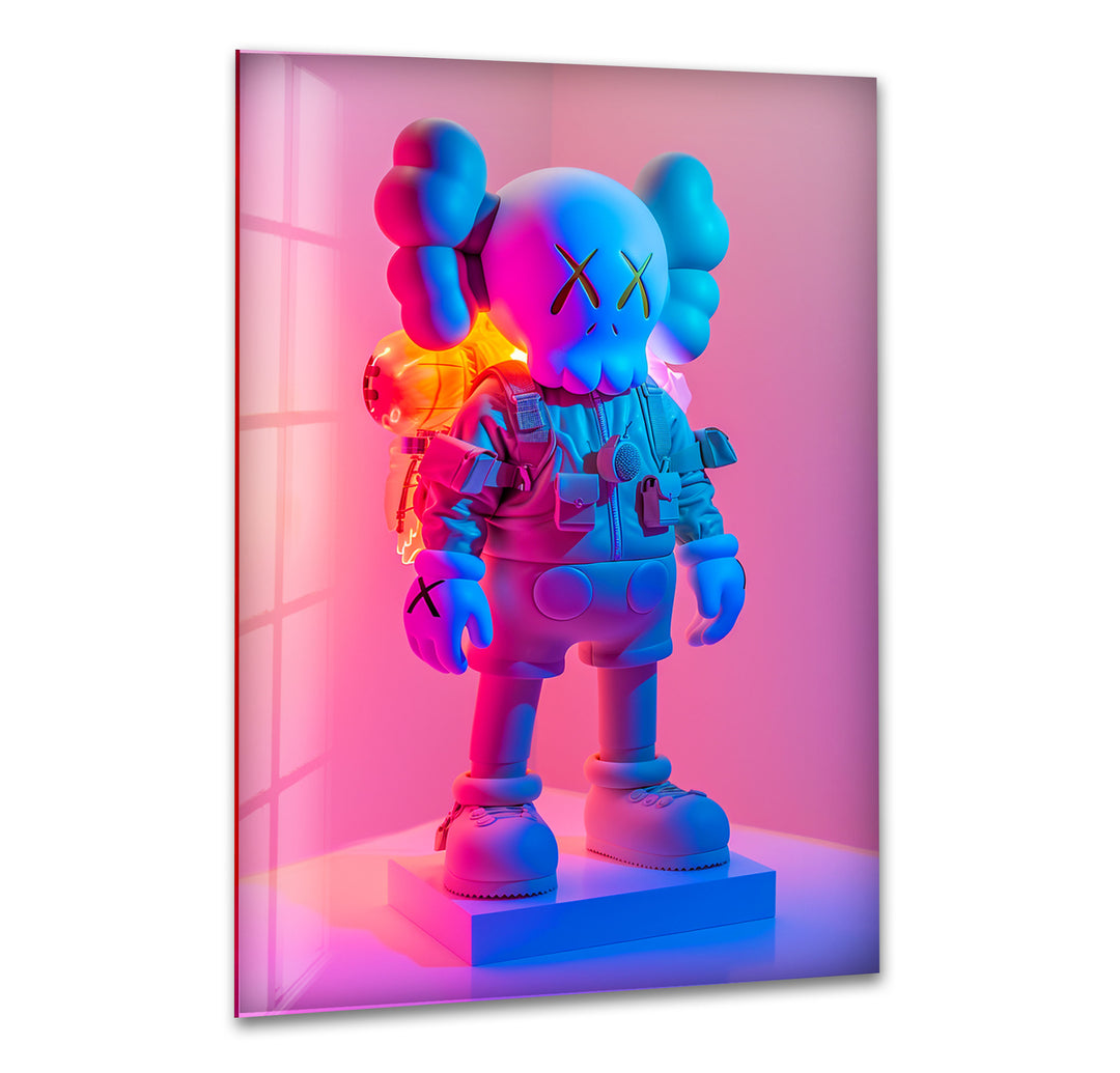 Kaws Pink & Blue Glass Wall Art large glass photo prints, glass wall photos