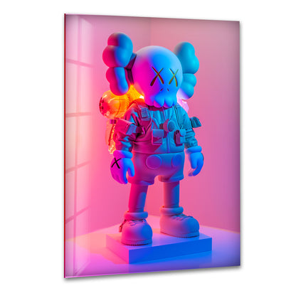 Kaws Pink & Blue Glass Wall Art large glass photo prints, glass wall photos