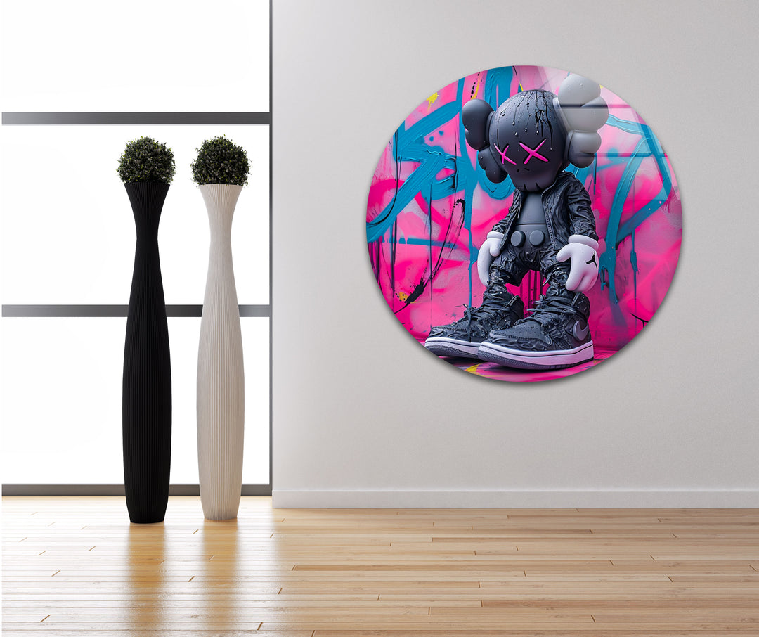 Kaws Wears Nike Glass Wall Artglass art painting, glass art for the Wall