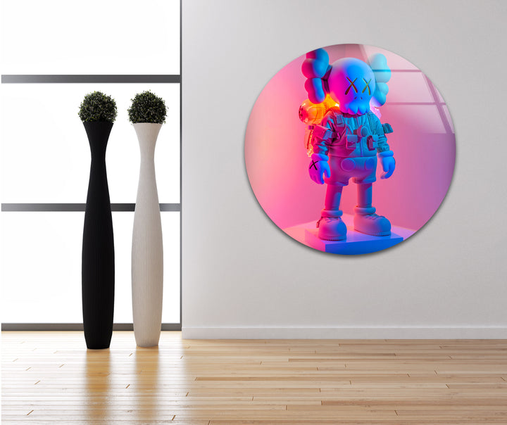 Kaws Pink & Blue Glass Wall Art glass wall decor, glass wall art decor