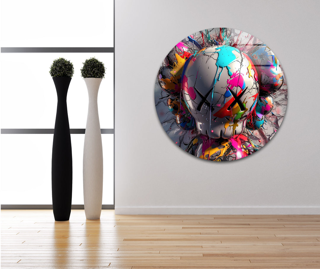 Kaws Colored Painting Glass Wall Art Glass Printing Wall Art, Print photos on glass