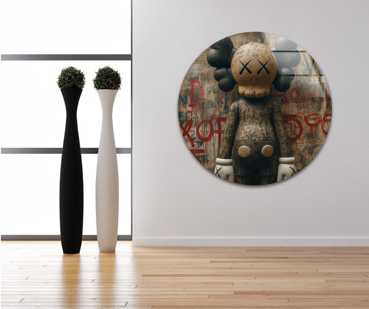 Kaws Brown Glass Wall Art custom glass pictures, glass art prints