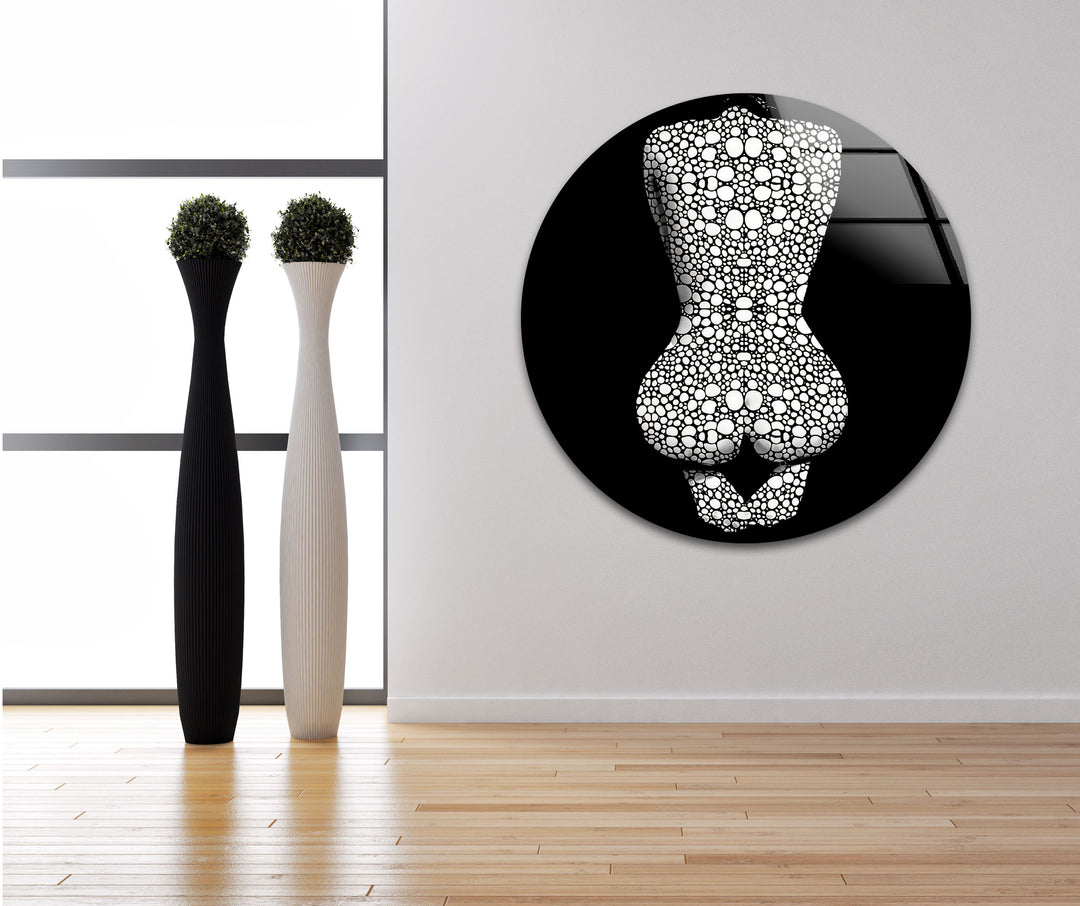 Erotic Woman in Black and White Glass Wall Art