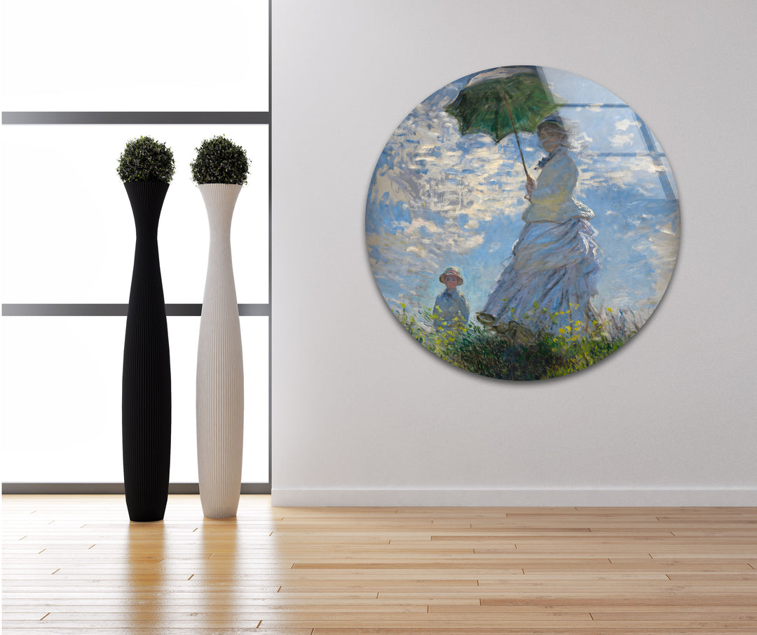 Woman with a Parasol – Madame Monet and Her Son Claude Monet Glass Wall Art print on glass, glass printed photos
