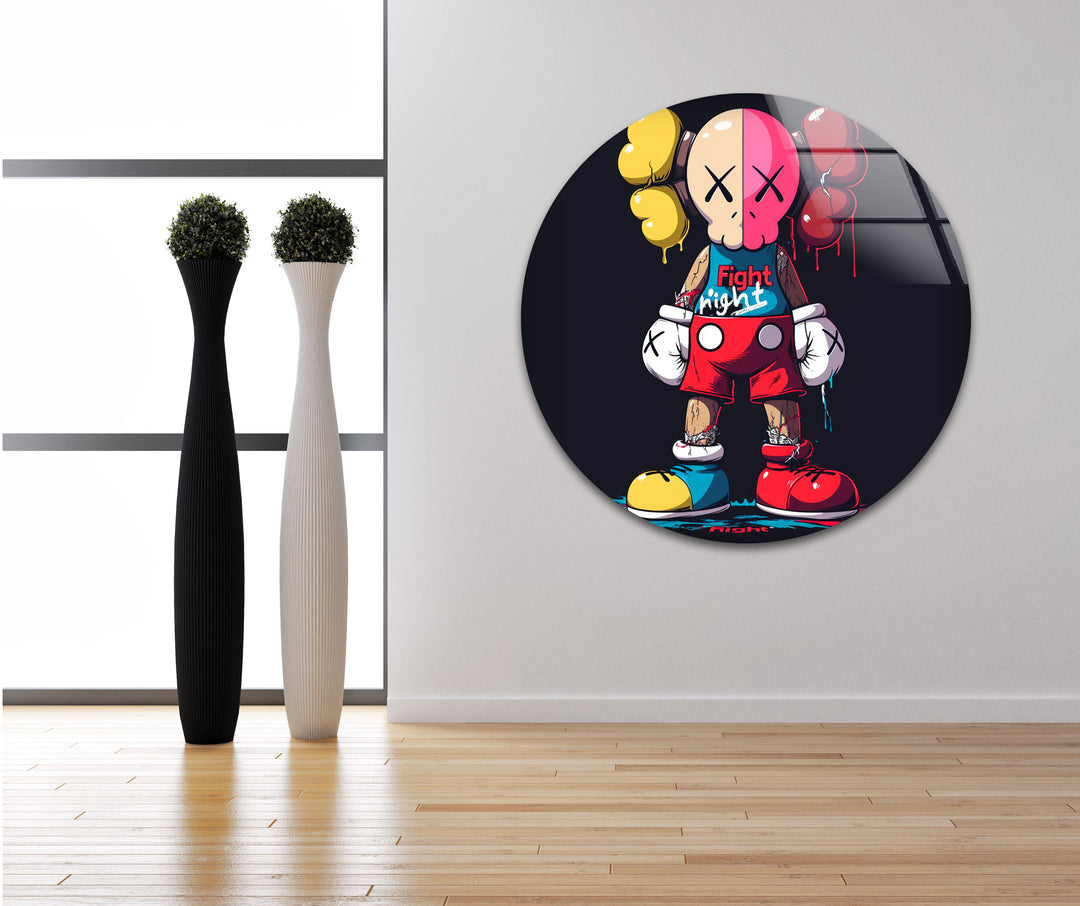 Kaws Fighter Glass Wall Art glass pictures for Wall, glass prints wall art