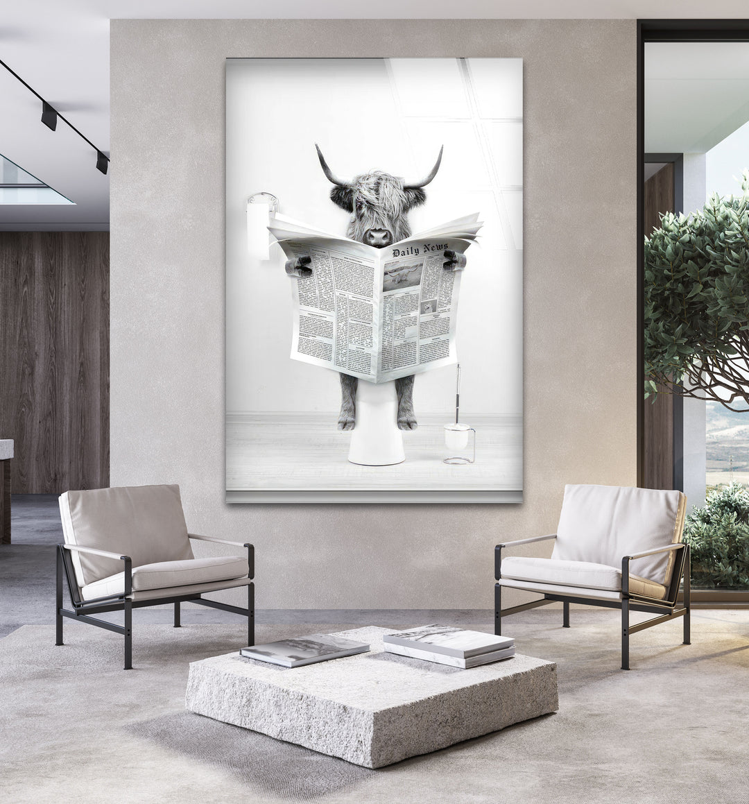 Cow Toilet Glass Wall Art print picture on glass,Tempered Glass Wall Art