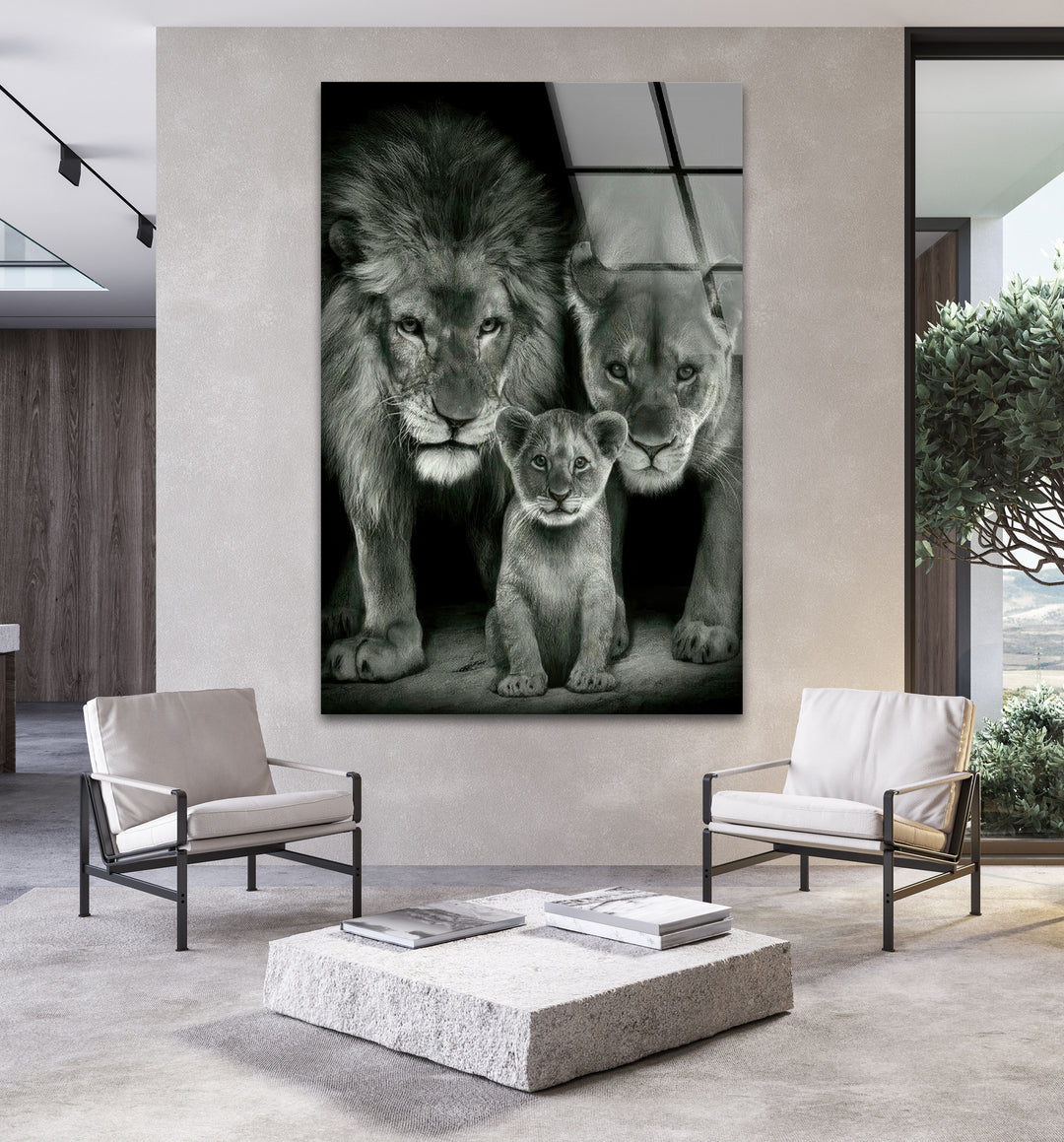 Lion Family Glass Wall Art glass image printing, glass prints from photos