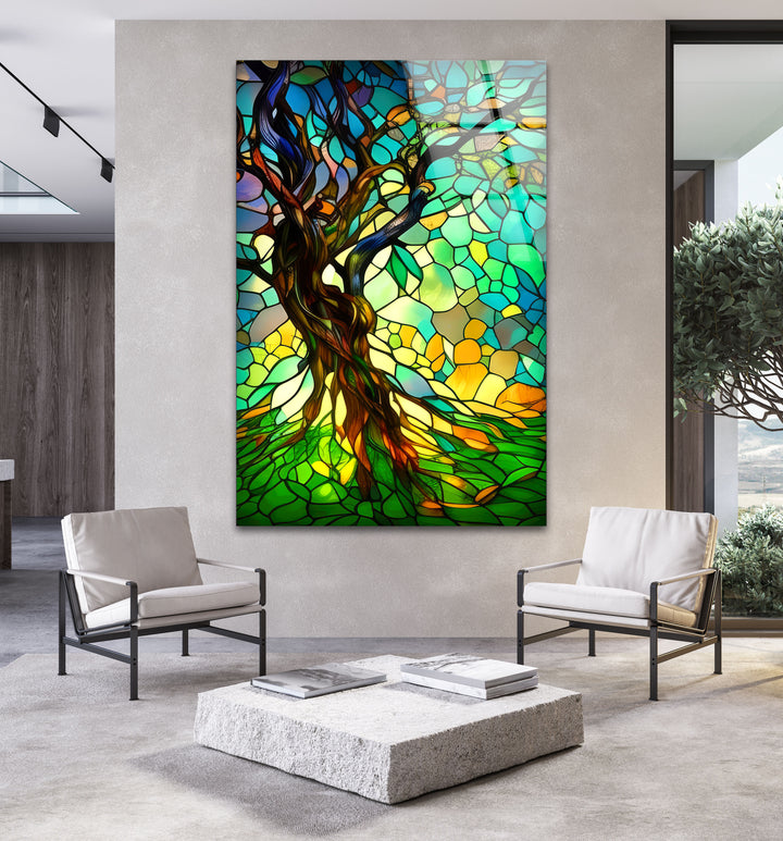 Stained Gnarled Tree Glass Wall Art art glass wall art, glass wall art pictures