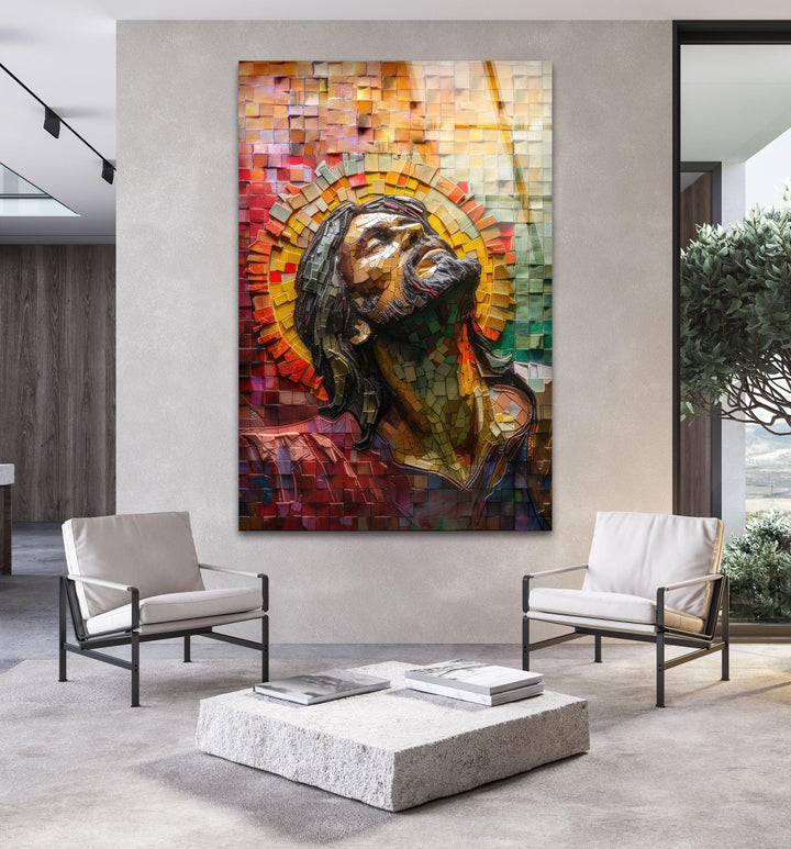 Jesus Mosaic Portrait Glass Wall Art | Custom Glass Pictures