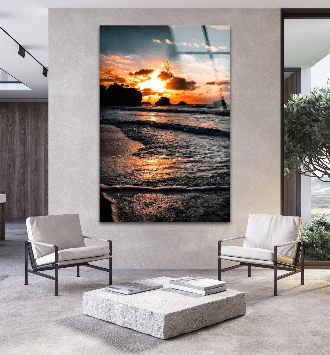 Seashore Sunset Glass Wall Art print on glass, glass printed photos