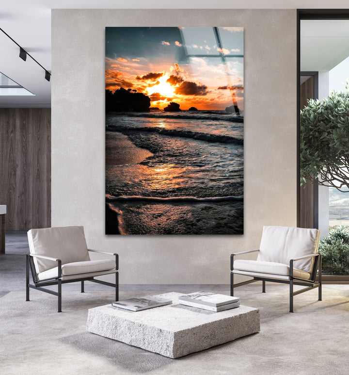 Seashore Sunset Glass Wall Art print on glass, glass printed photos