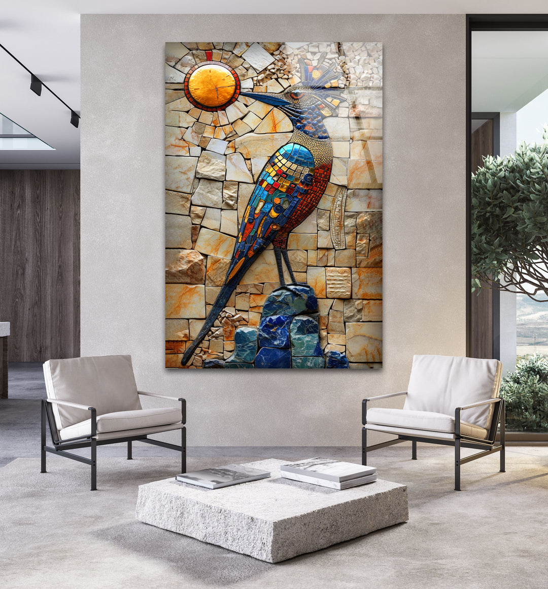 Mosaic Hummingbird Glass Wall Art Glass Printing Wall Art, Print photos on glass