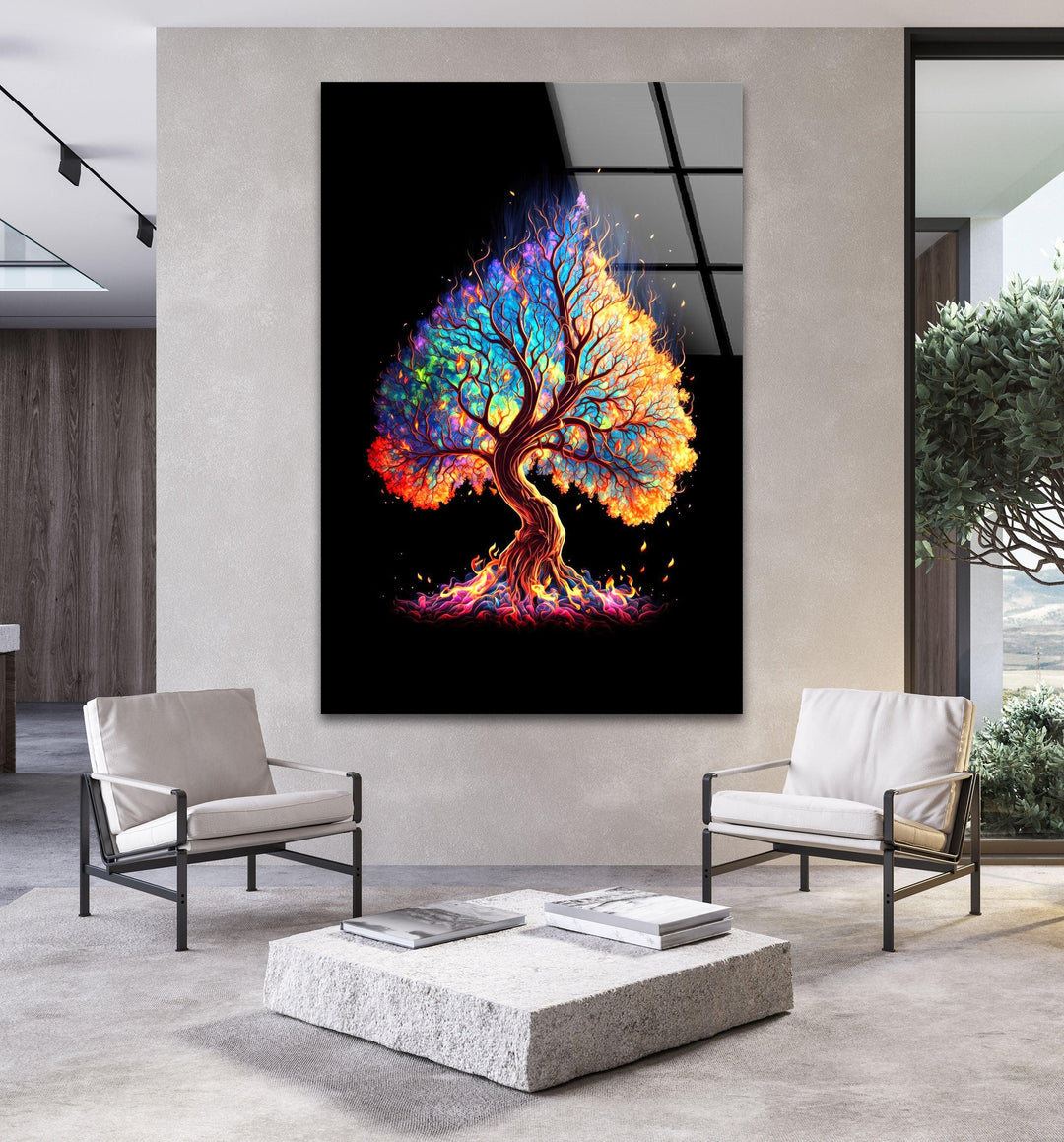 Colorful Tree Of Life Glass Wall Art, Glass Printing Wall Art, Print photos on glass