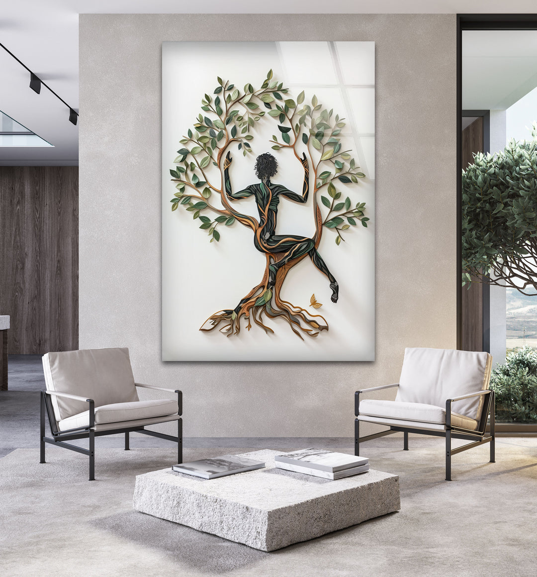 Tree Of Life Woman Glass Wall Art, photo print on glass, prints on glass wall art