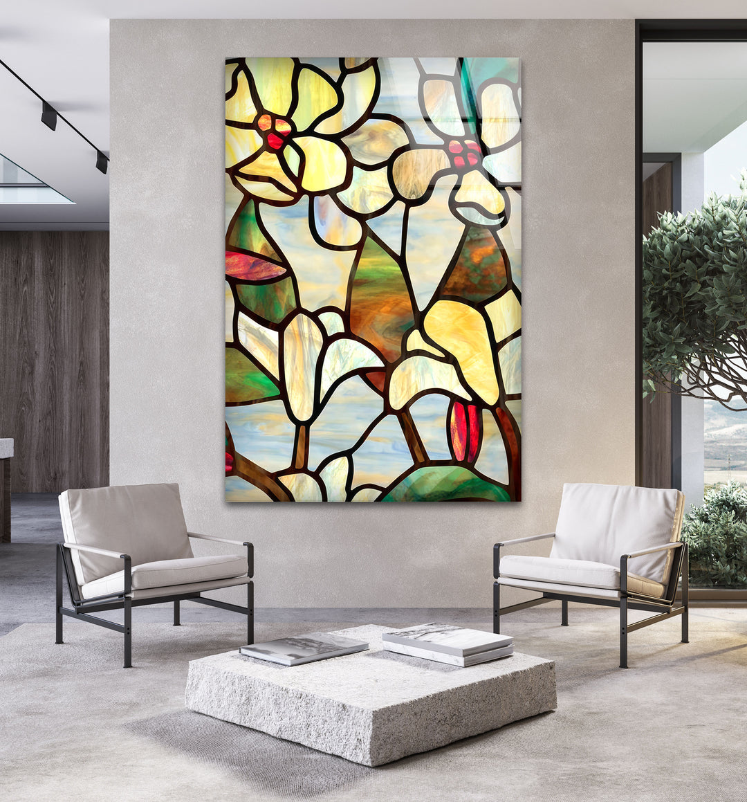 Stained Floral Glass Wall Art, glass art painting, glass art for the Wall