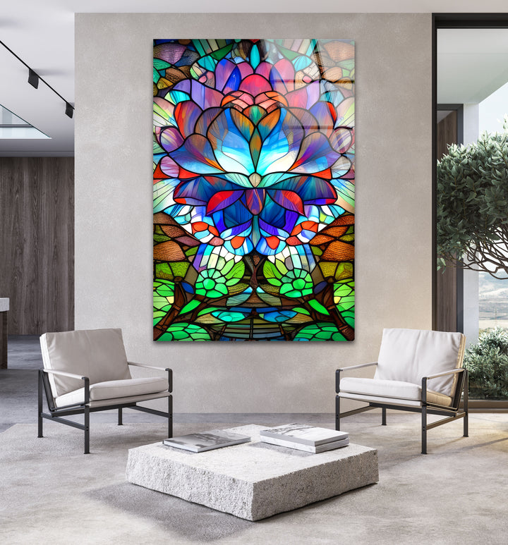 Lotus Flower Stained Glass Wall Art, glass pictures for Wall, glass prints wall art