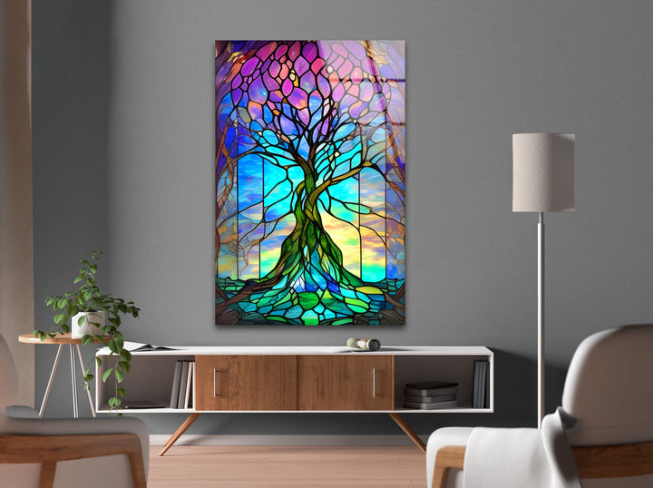 Stained Purple Life of Tree Glass Wall Art art glass wall art, glass wall art pictures