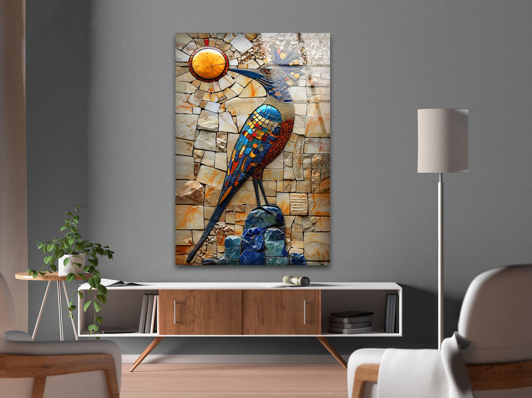 Mosaic Hummingbird Glass Wall Art custom glass photo prints, large glass prints