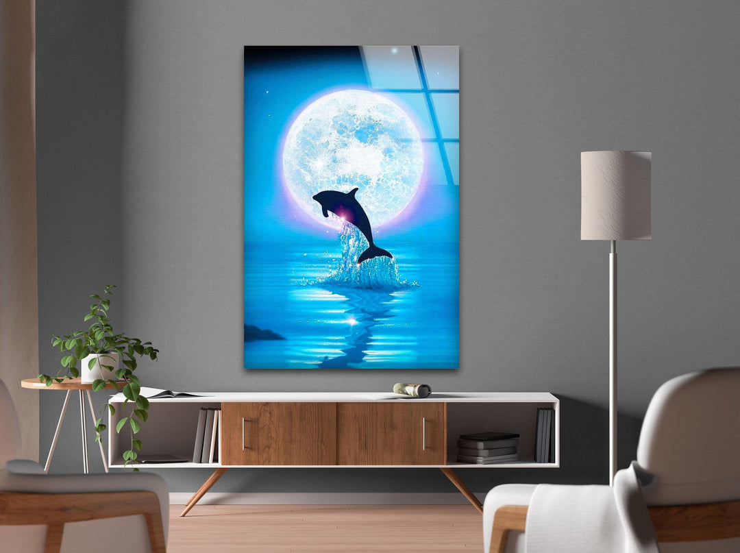 Night Dolphin Glass Wall Art glass photo prints, glass picture prints