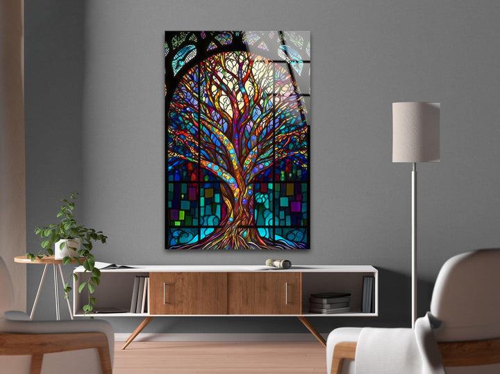 Stained Magic Tree Glass Wall Art, glass art painting, glass art for the Wall