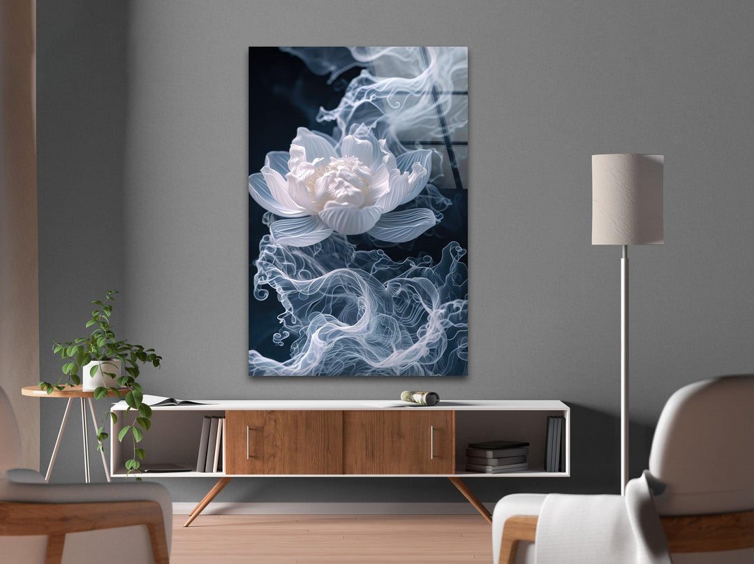 Smoke White Flower Glass Wall Art, Glass Printing Wall Art, Print photos on glass