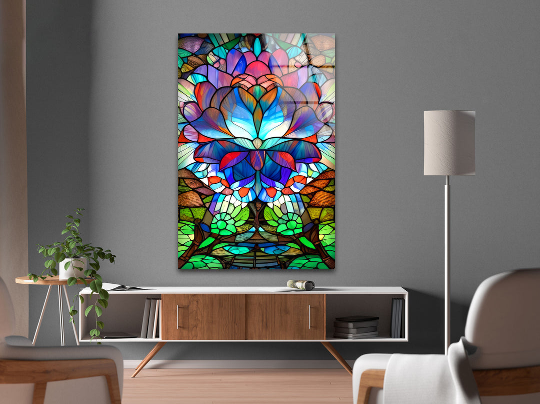 Lotus Flower Stained Glass Wall Art, glass image printing, glass prints from photos