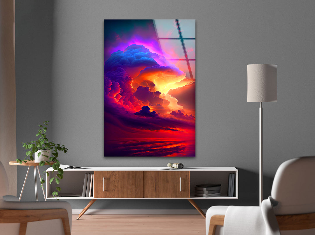 Colorful Clouds at Sunset Glass Wall Art glass wall decor, glass wall art decor