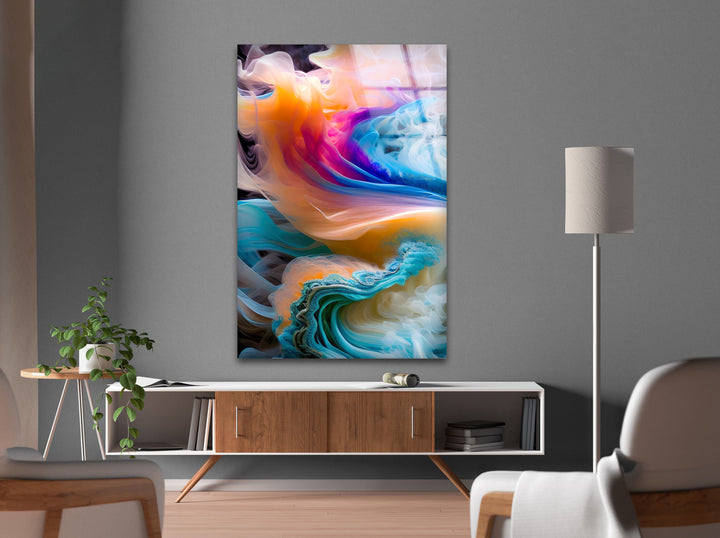 Rainbow Coloured Smoke Glass Wall Art, picture on glass wall art, photos printed on glass