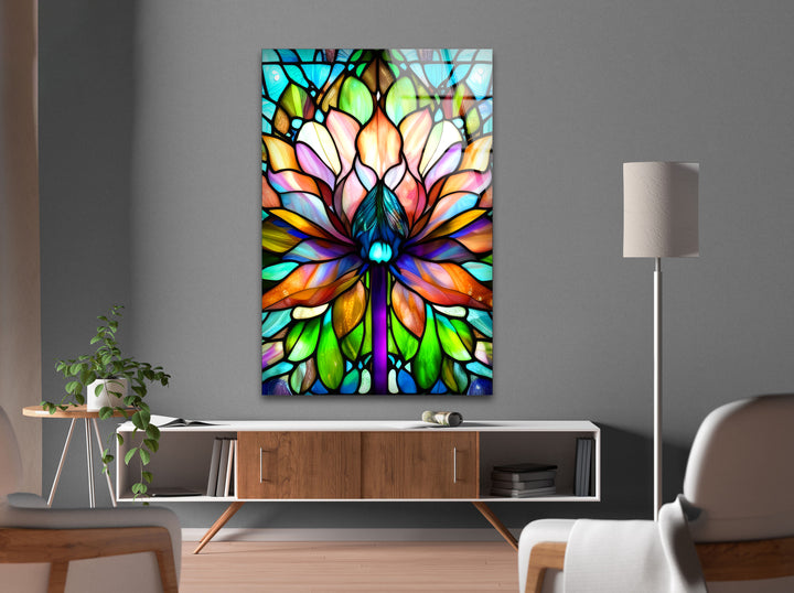 Stained Lotus Flower Glass Wall Art, glass photo prints, glass picture prints