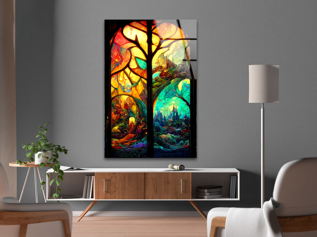 Castle & Forest Stained Glass Wall Art custom glass pictures, glass art prints