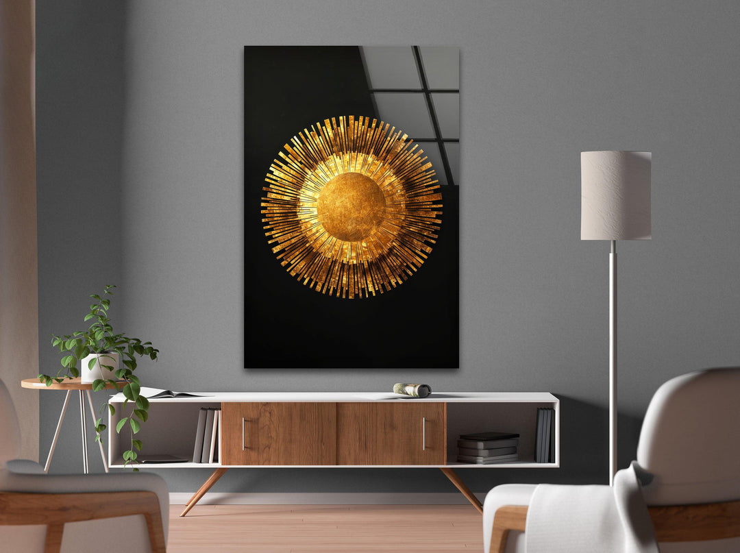 Gold Sun Abstract Glass Wall Art