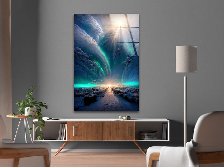 Frozen Waterfall With a Tree Glass Wall Art custom glass photo prints, large glass prints