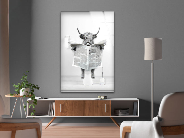 Cow Toilet Glass Wall Art