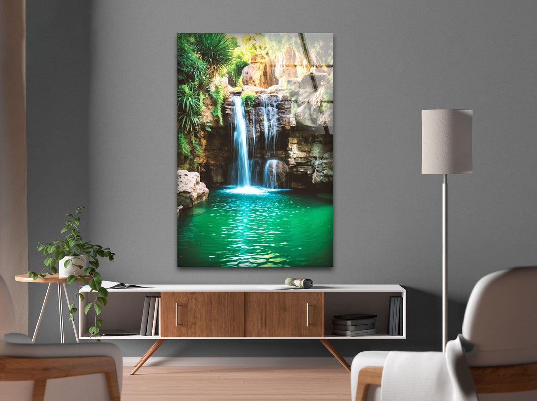 Waterfall Pool Glass Wall Art Glass Printing Wall Art, Print photos on glass