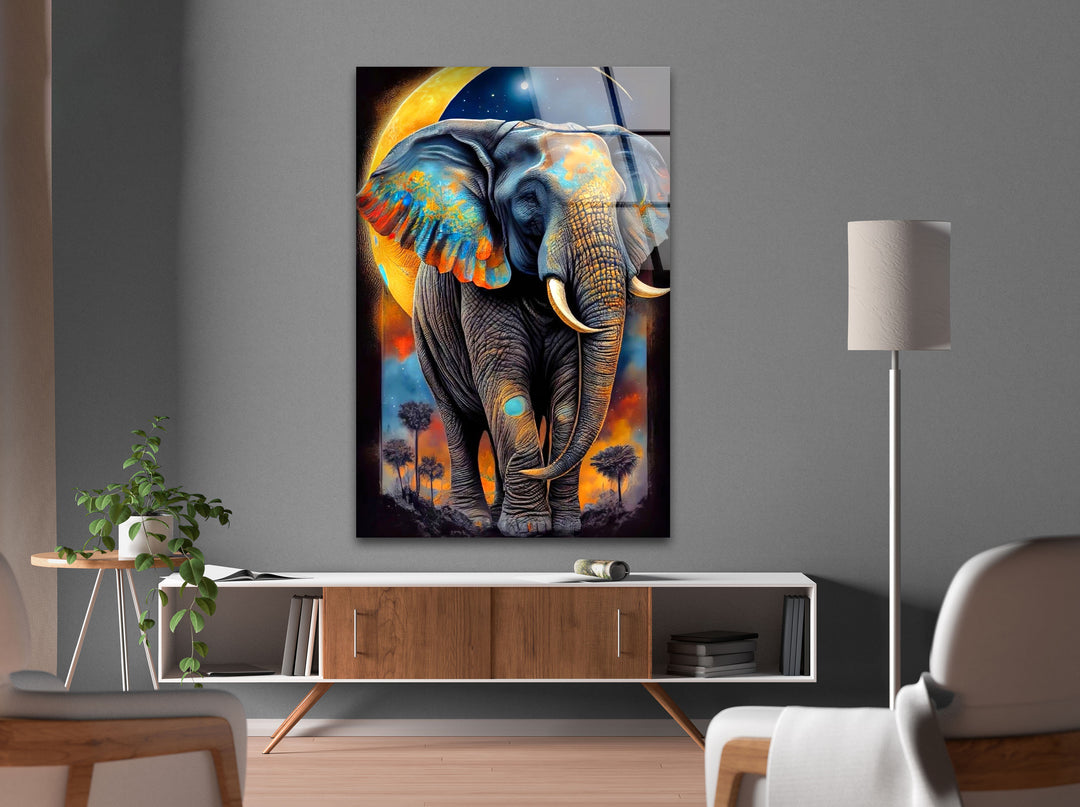 Elephant With Moon Glass Wall Art art glass wall art, glass wall art pictures