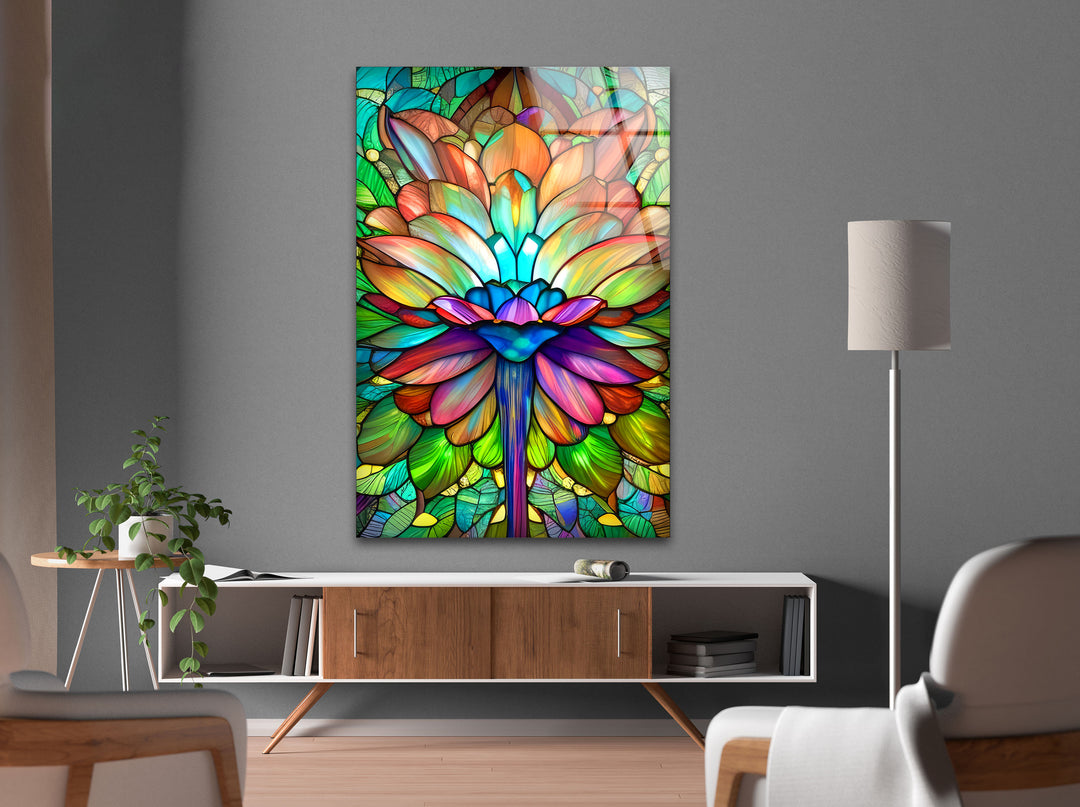 Stained Glass Lotus Flower Glass Wall Art, Glass Printing Wall Art, Print photos on glass