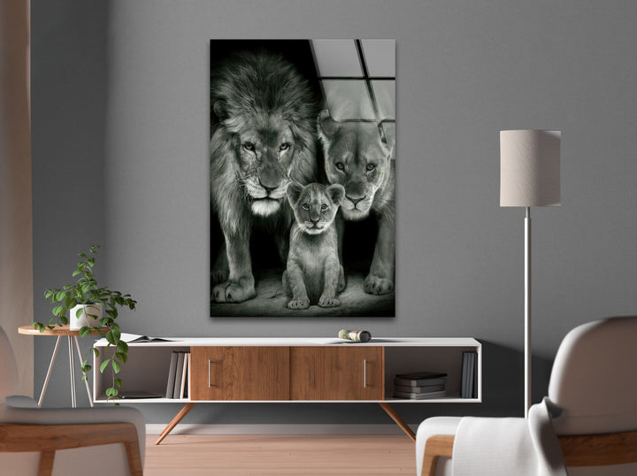 Lion Family Glass Wall Art glass pictures for Wall, glass prints wall art