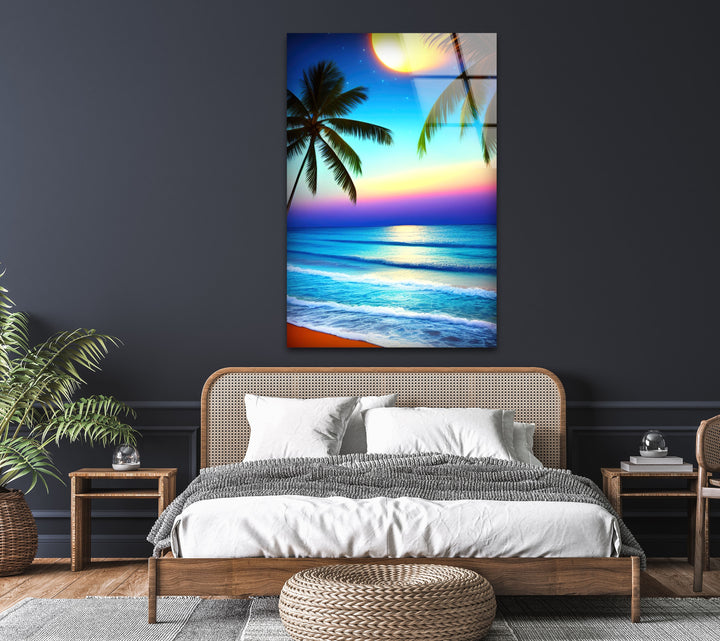 Palm Trees On The Beach Glass Wall Art print on glass, glass printed photos