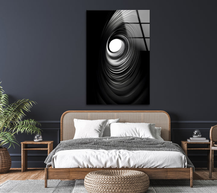 Modern and dynamic black-and-white spiral abstract art, creating a focal point in any room.
